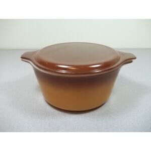 Vintage Pyrex 2 Piece OLD ORCHARD CASSEROLE DISH w/LID 474 brown and orange